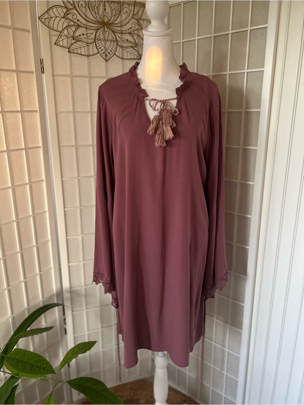 ARIAT Dusty Rose Boho Tassel Dress – Size Medium